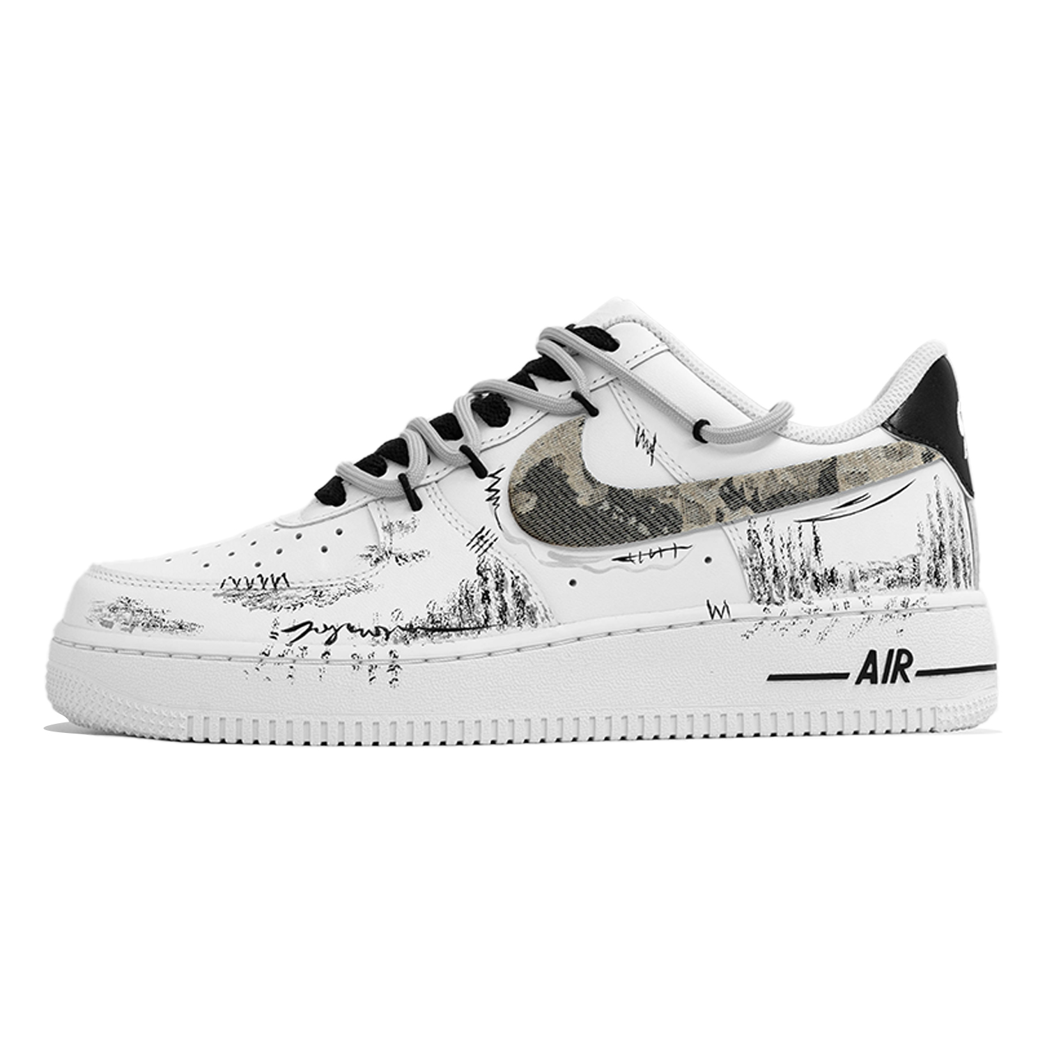 Nike Кроссовки Air Force 1 Kaleidoscope, Mist Note, Shopping Bag, износостойкие низкие, для скейтбординга, мужские, черный с белым — фото 3