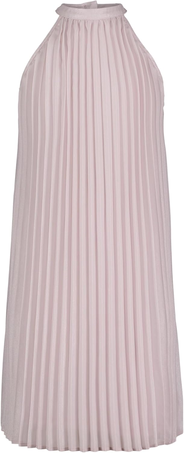 

Платье для вечеринки без рукавов Calvin Klein для девочек, облегающий силуэт, круглый вырез и застежка-молния сзади, Lilac Pleated