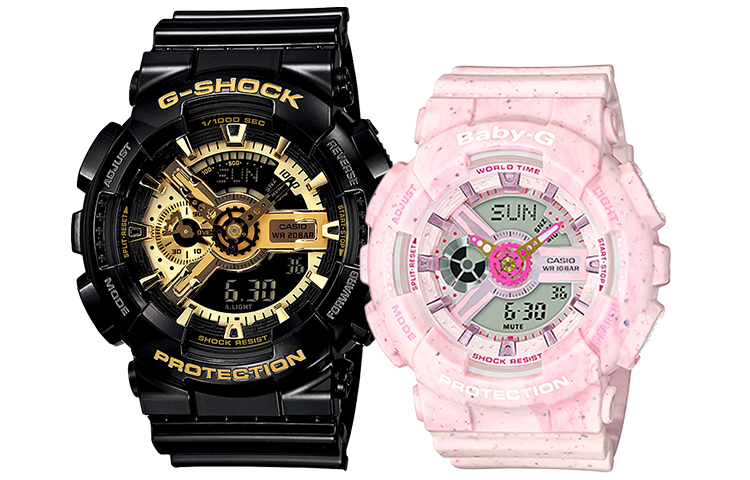

CASIO Часы Pair Table Series Quartz Movement Resin Strap Watch Unisex Black Dial, Black Gold/Pink Watch Dial