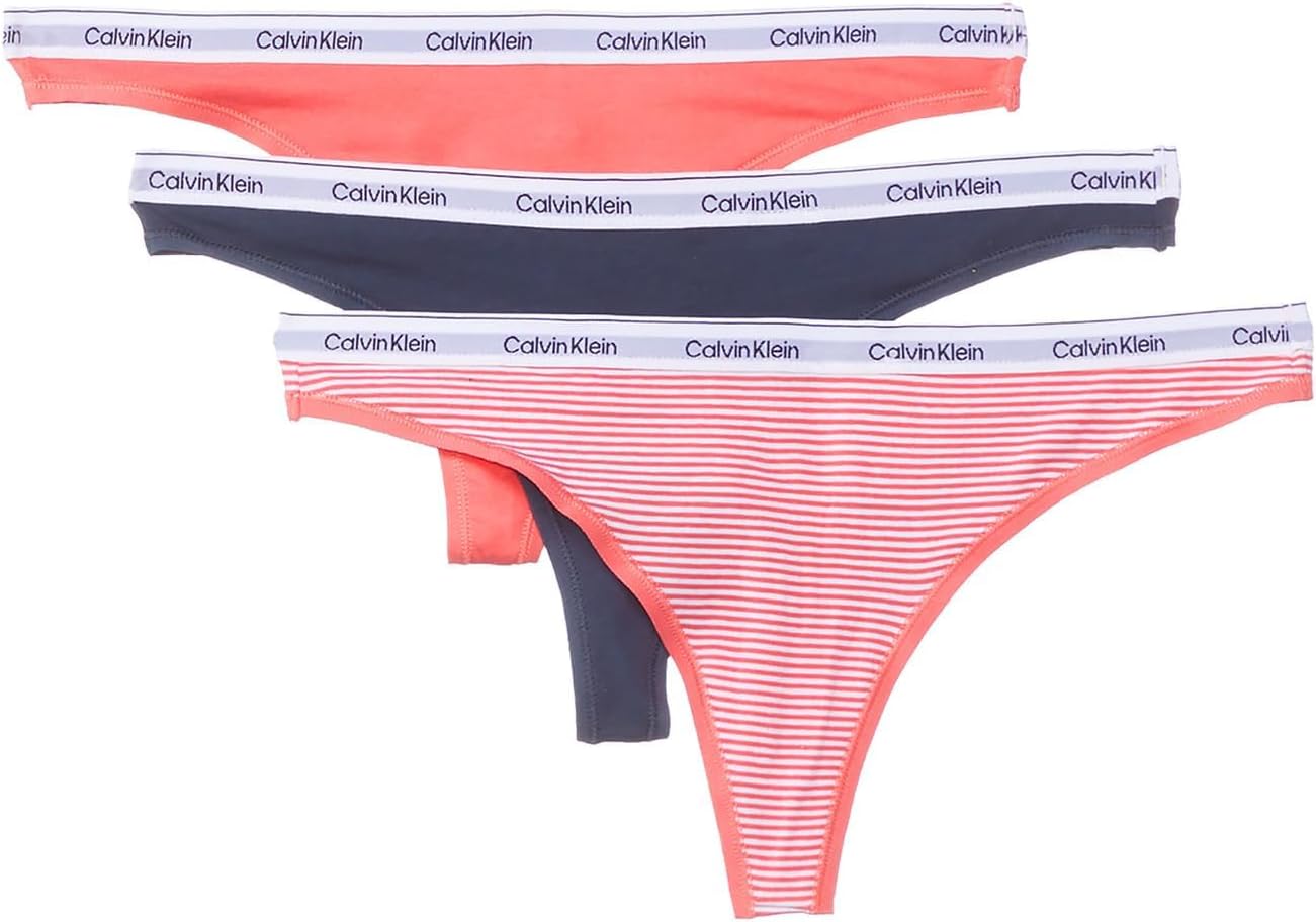 

Женские стринги Calvin Klein Modern Logo, 3 шт., Speakeasy/ Calypso Coral/ Sophie Stripe_Calypso Coral