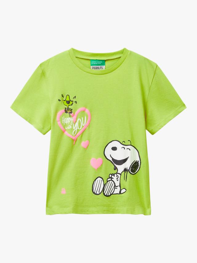 

Детская хлопковая футболка с коротким рукавом и принтом Snoopy Benetton, Green