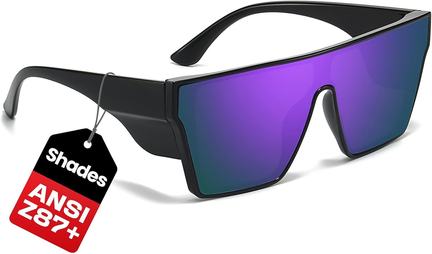 

Солнцезащитные очки SODQW Ansi Z87 больших размеров для мужчин, поляризованные, квадратной формы, защита от УФ-излучения UV400, облегающие, увеличенного размера, A05- Black/Purple（non-polarized）