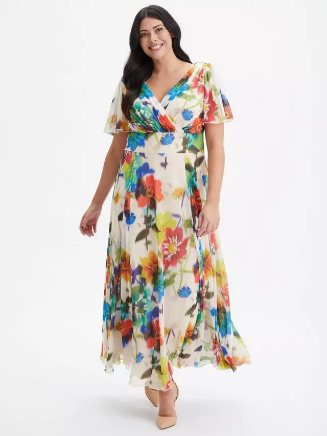 

Платье Scarlett & Jo Isabelle Angel Sleeve Maxi, цвет cream/multi