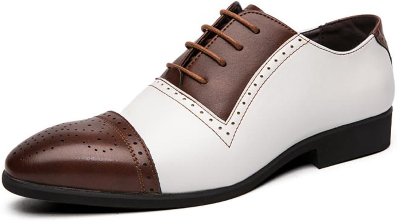 

Мужские кожаные оксфорды, Двухцветные броги с перфорацией на носке, Формальная обувь для бизнеса, свадьбы и вечеринок, Противоскользящая подошва и удобная стелька Lshwcift, белый/коричневый