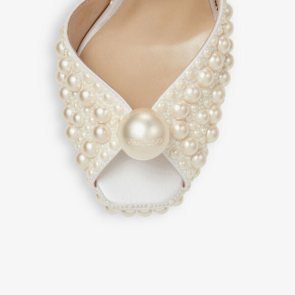 Сатиновые босоножки на платформе Sacaria 120 с жемчугом Jimmy Choo, белый — фото 3