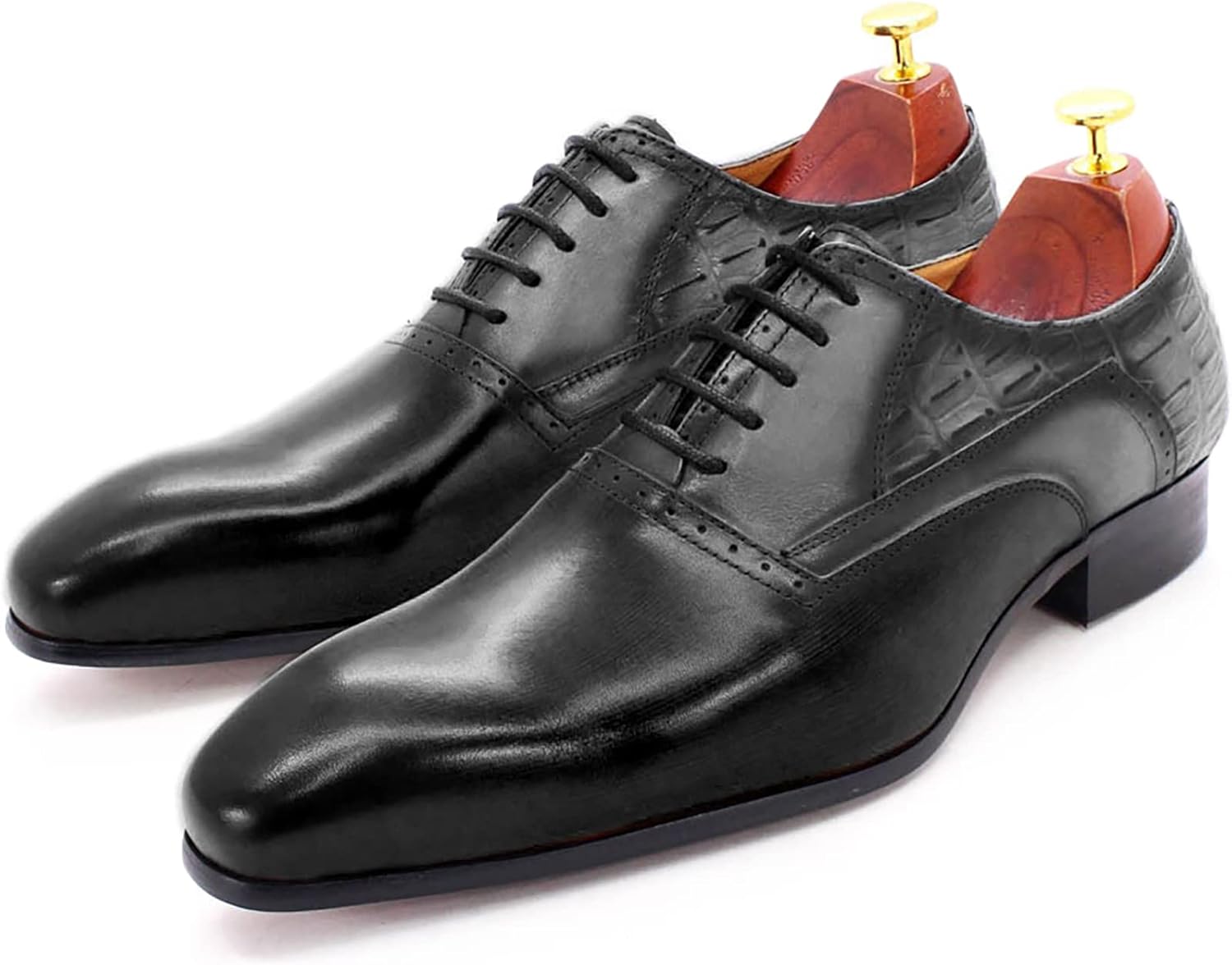 

Мужские классические туфли-оксфорды на шнуровке для торжественных мероприятий, свадеб, вечеринок, с перфорацией, дерби, деловые и повседневные туфли, классические броги, черные - 46 Generic