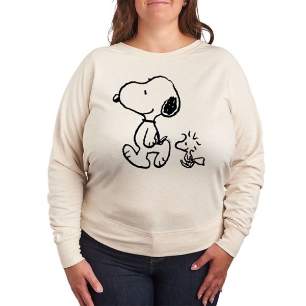 

Футболка с длинным рукавом из френч терика с принтом Snoopy и Woodstock, plus size Licensed Character, белый