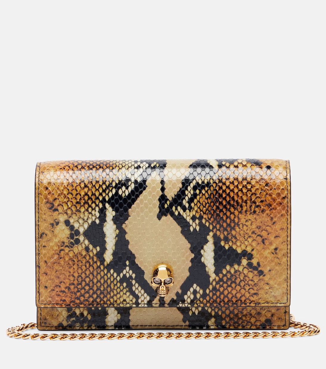 

Череп Маленькая кожаная сумка через плечо McQueen, Brown/Gold
