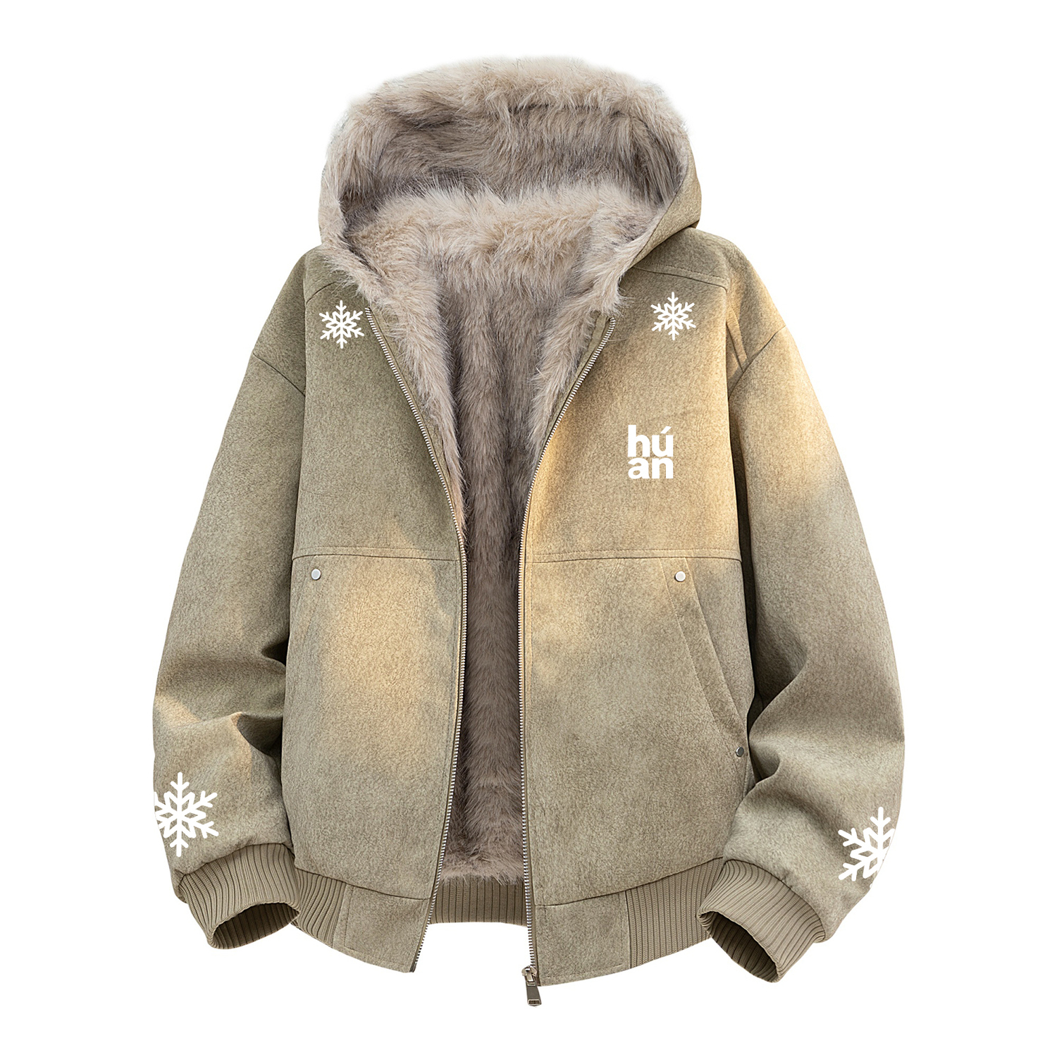 

Пуховик Unisex с капюшоном и флисовой подкладкой HUANQIU, светло-коричневый