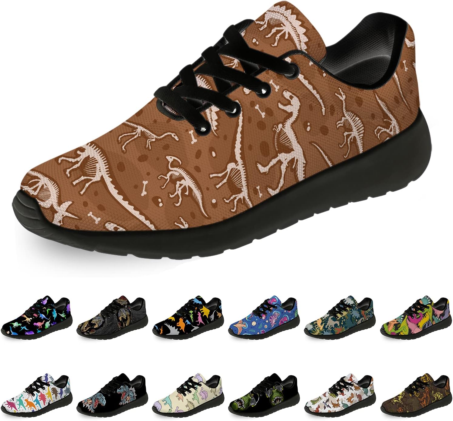 

Кроссовки Horethy Dinosaur для женщин и мужчин, для бега, ходьбы, тенниса, подарок для мальчиков и девочек, коричневый