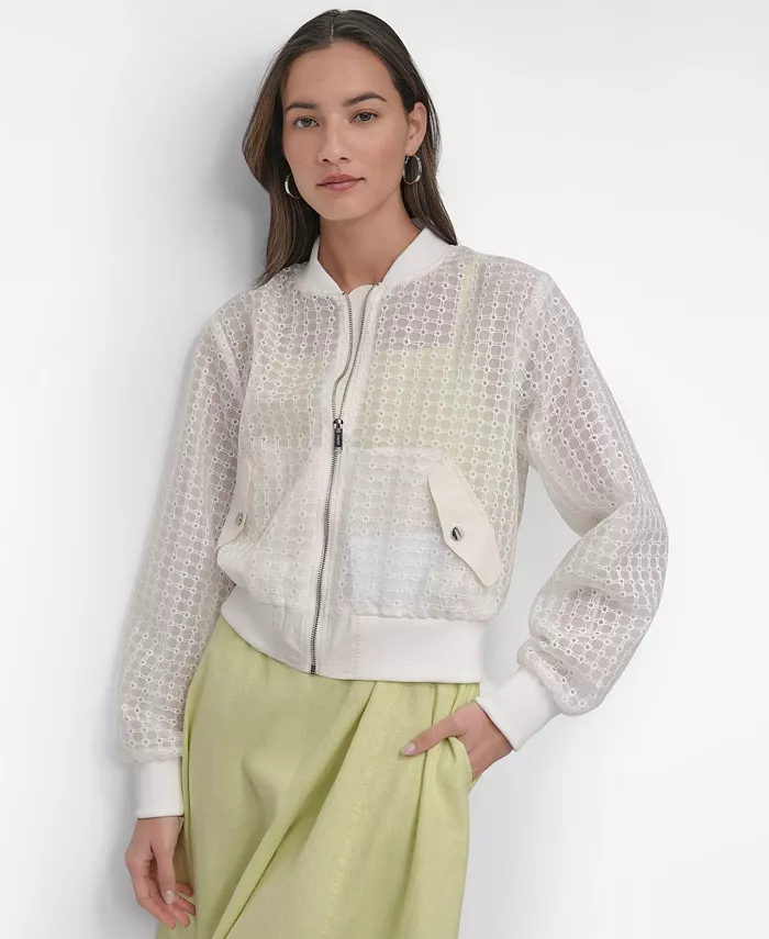 

Женская жакет из органзы с ажурной вышивкой DKNY, слоновая кость/кремовый