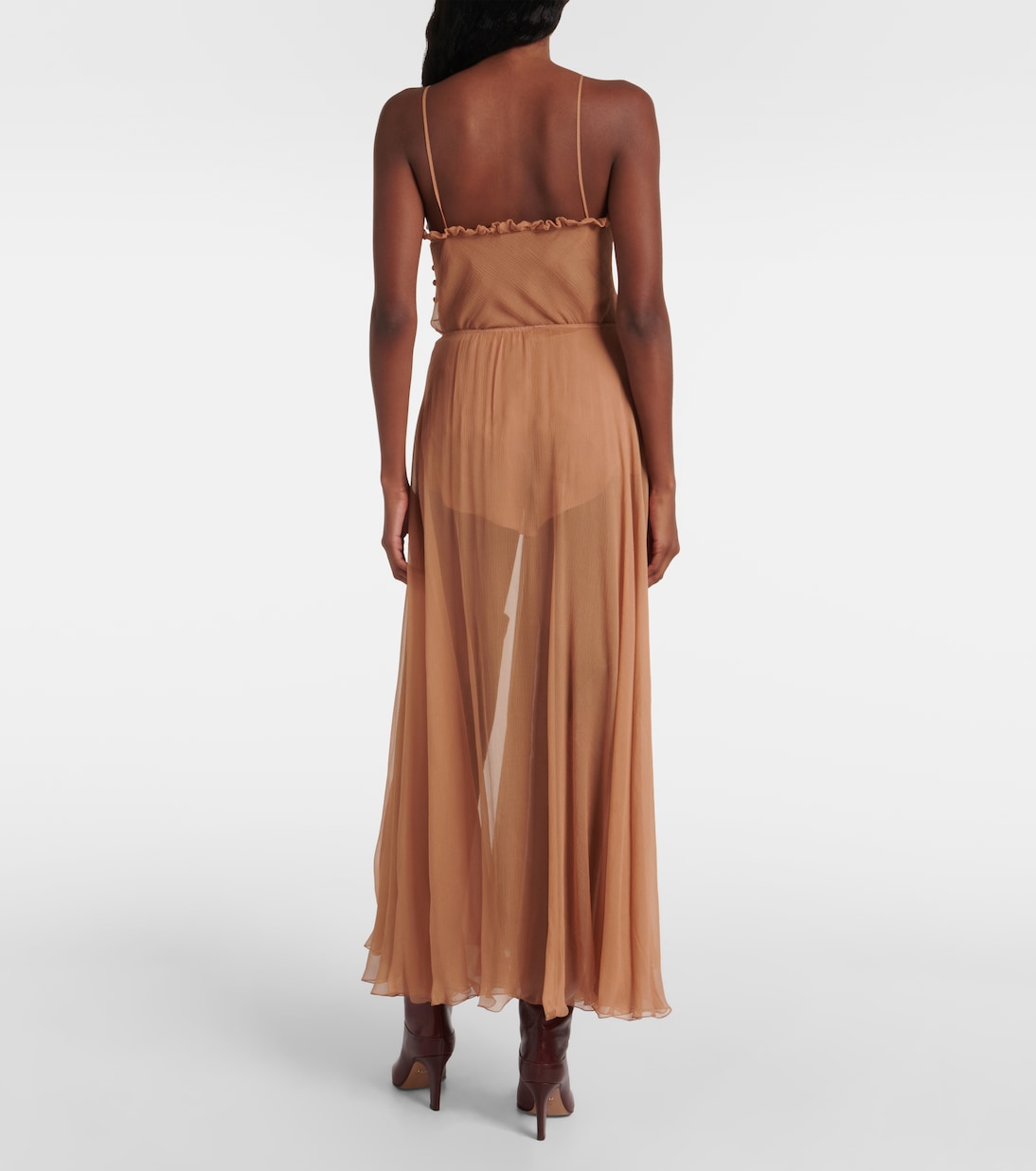 Юбка миди из шелкового муслина Chloé, Smoked Ochre — фото 3