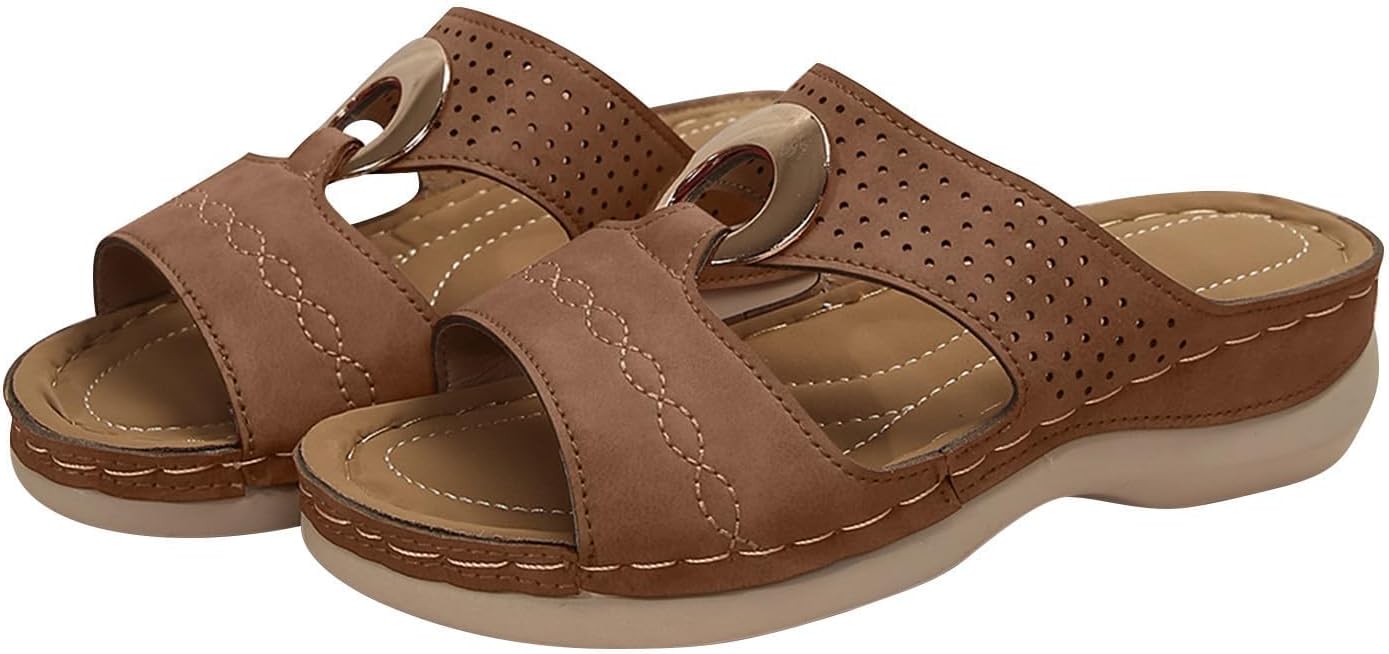 

Ортопедические женские тапочки для дома и улицы с открытым носком, нескользящие, летние винтажные повседневные сандалии с открытым мысом, платформенные удобные сандалии, широкая посадка, с вырезами, дышащие пляжные шлепанцы Generic, коричневый