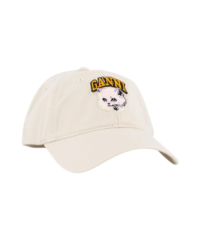 

Холщовая кепка с кошачьей биркой Ganni, бежевый