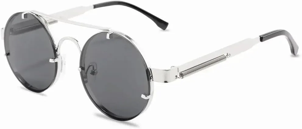 

Винтажные солнцезащитные очки в стиле панк для женщин и мужчин, ретро, ​​круглая металлическая оправа, летние и весенние очки для вождения KTUCN, Silver Gray