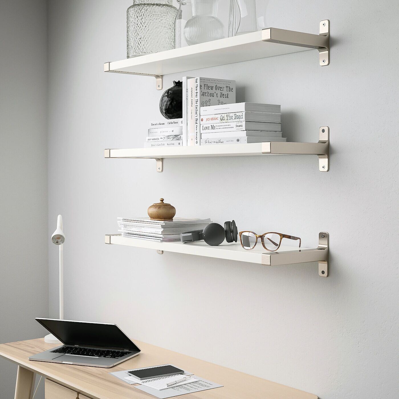 Комбинация настенных полок, белый/никелированный, 80x20 см, BERGSHULT / GRANHULT IKEA — фото 2
