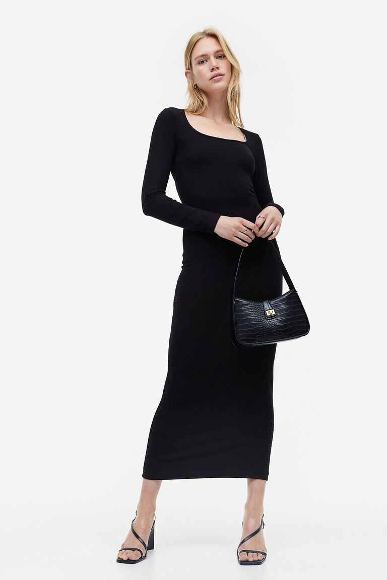 

Облегающее платье в рубчик H&M, черный