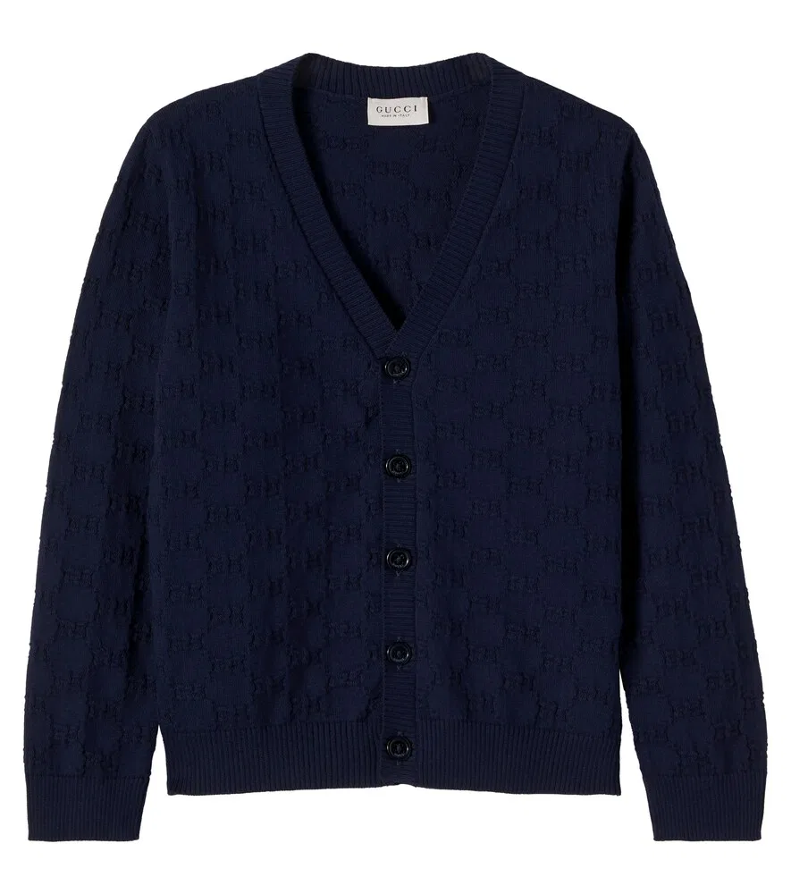 Кардиган из жаккардовой хлопковой ткани GG Gucci Kids, синий