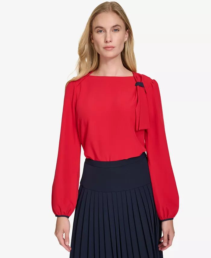 

Женский топ с длинными рукавами и вырезом-лодочкой на завязках Tommy Hilfiger, красный