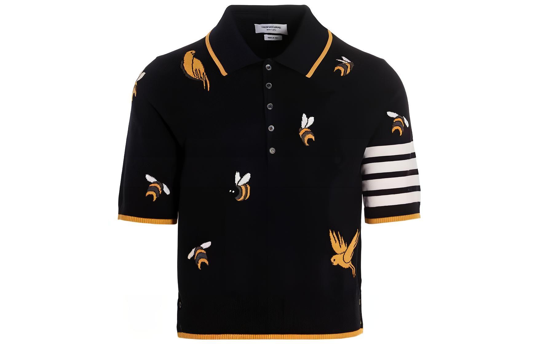 

Поло с интарсией 4-Bar Birds Bee THOM BROWNE, marine синий