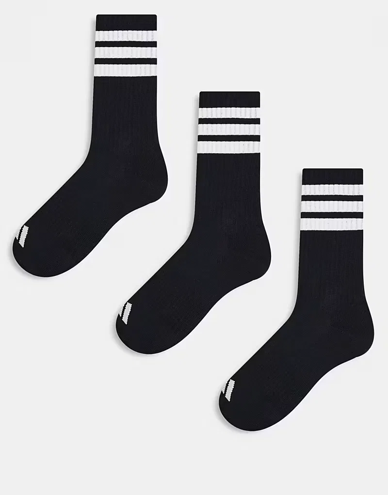Комплект из 3 пар тренировочных носков Adidas Performance Training Essentials с тремя полосками, черный