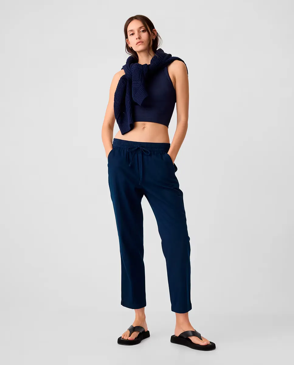 

Женские прямые брюки с кулиской на талии Gap, цвет Azul Índigo