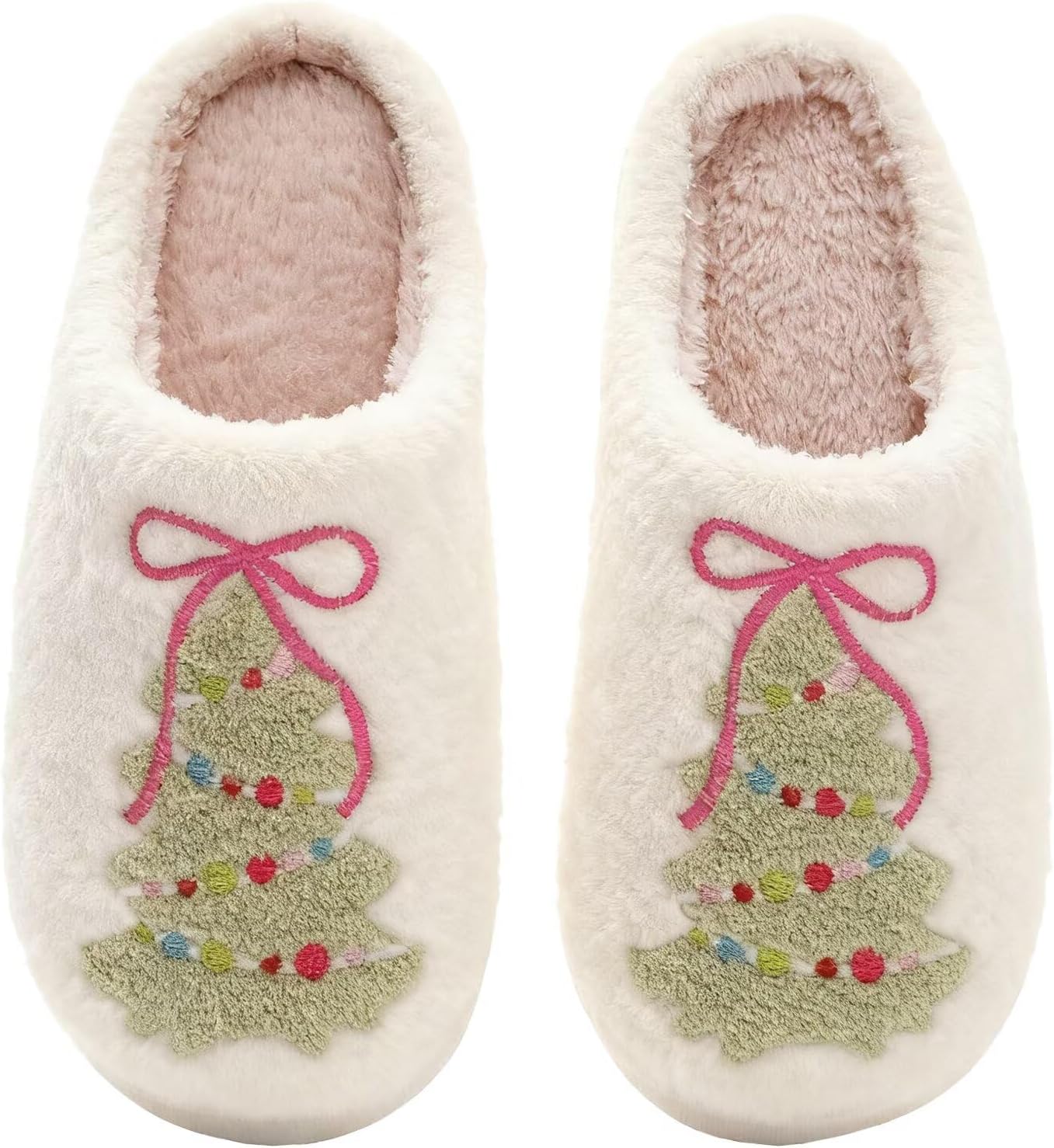 

Женские и мужские рождественские тапочки с плюшевым узором, мягкие, теплые и удобные для дома и улицы Odyqig, 1-tree Bow