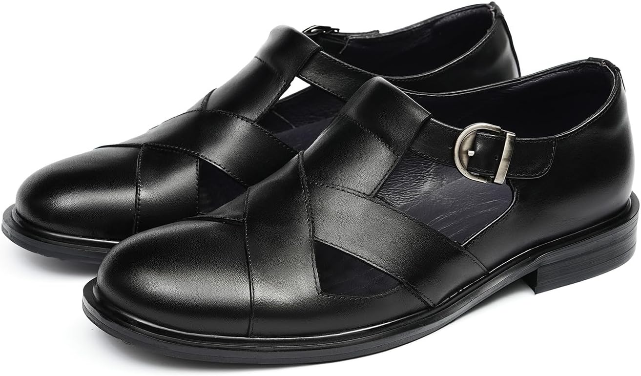 

Мужские кожаные сандалии Santimon - повседневные туфли-лоферы для бизнеса и летней моды, Дышащий дизайн с пряжкой, Удобная и стильная мужская обувь, черный