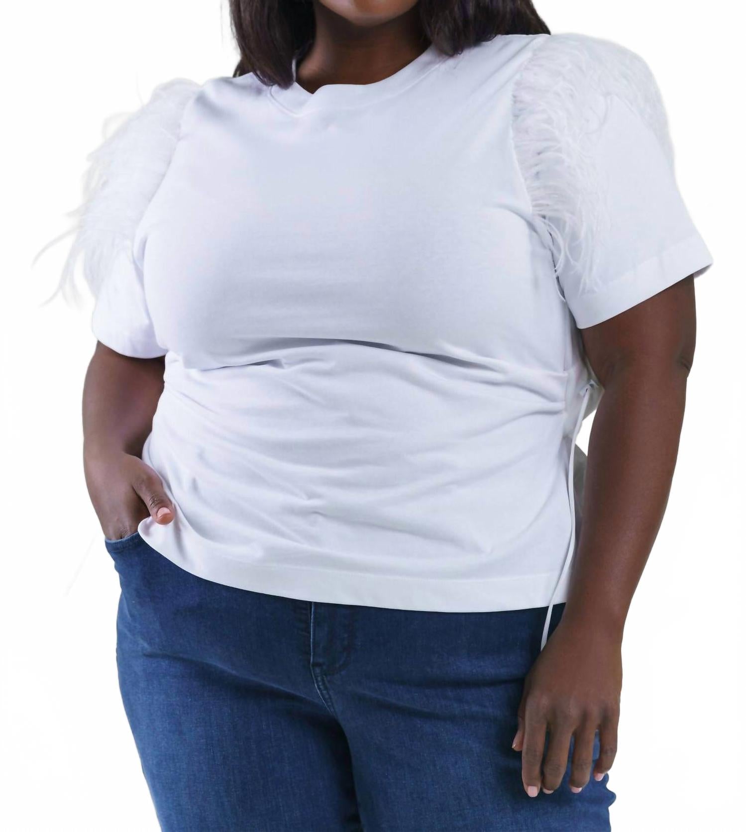 

Лидия Топ с перьями - плюс сайз в белом Tanya Taylor