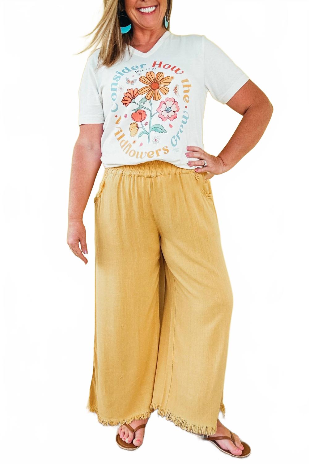 

Укороченные льняные брюки Tabitha Wide Leg в цвете «Подсолнух» Umgee, Sunflower