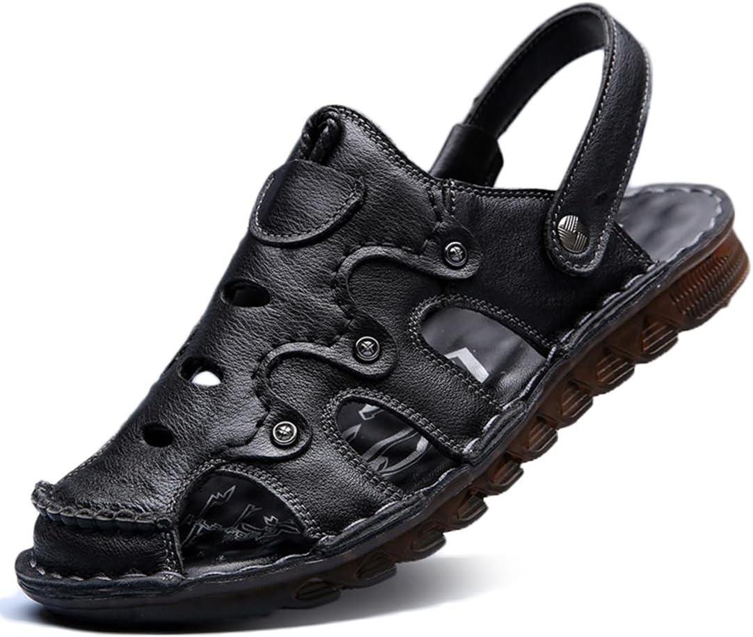 

Мужские повседневные кожаные сандалии Rojeam, сандалии для рыбалки с закрытым носком, летняя обувь, черный