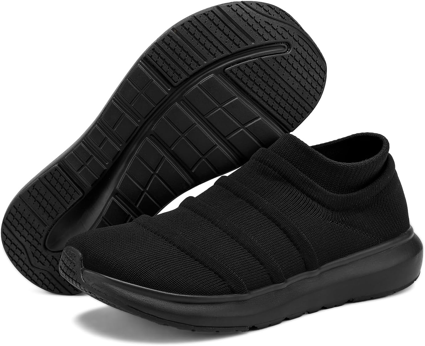 

Мужские модные кроссовки для широкой стопы - с верхом в полоску из трикотажа, легкие прогулочные кроссовки, с просторным носком, повседневная спортивная обувь Suehumbe, черный