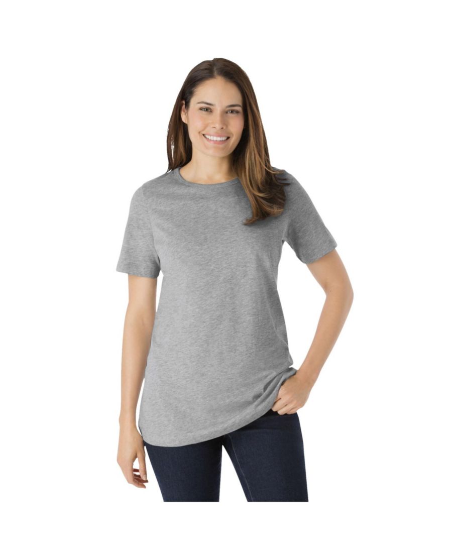 

Футболка с коротким рукавом и круглым вырезом идеального размера для полных женщин Woman Within, Classic medium heather grey, Серый, Футболка с коротким рукавом и круглым вырезом идеального размера для полных женщин Woman Within, Classic medium heather gr