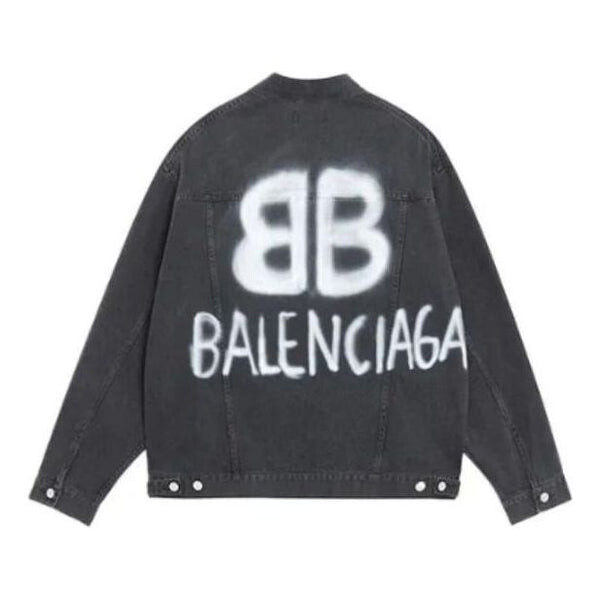 

Куртка bb sprayed denim jacket large fit 'dark grey white' Balenciaga, серый