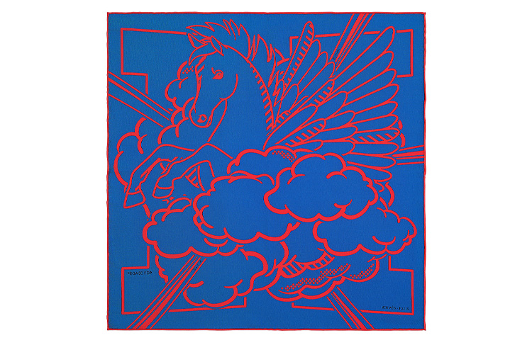 

HERMES Женский шелковый шарф Royal Silk, королевский синий/красный