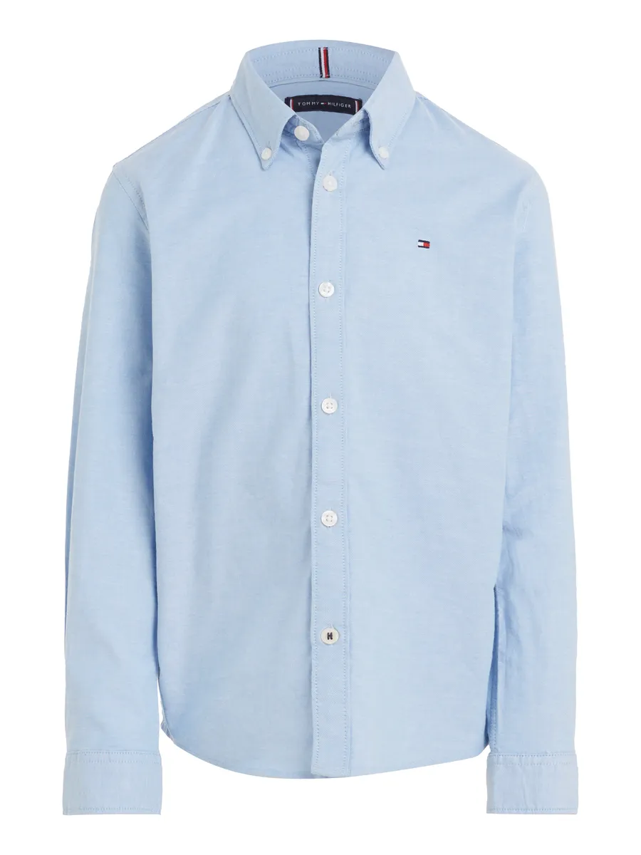 Рубашка Tommy Hilfiger с длинными рукавами "BOYS STRETCH OXFORD SHIRT L/S", дети до 16 лет, воротник на пуговицах, длинные рукава, флаг с логотипом, синий — фото 4