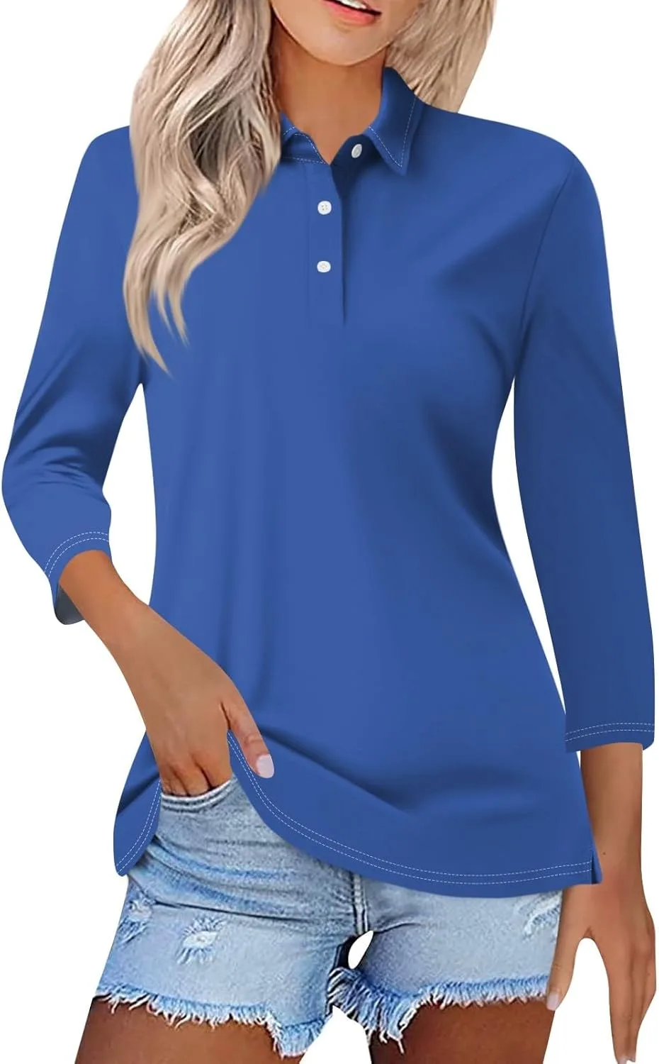 

Поли футболка для женщин с V-образным вырезом и 3/4 рукавом Kvsozwuty