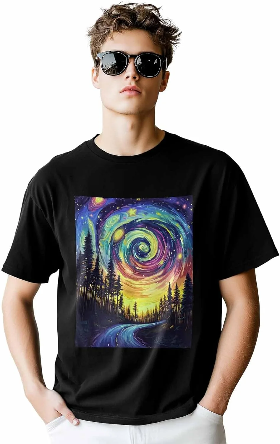 

Мужская футболка с коротким рукавом Star Sky, мягкий хлопок, принт Colorful Forest ZOE STORE