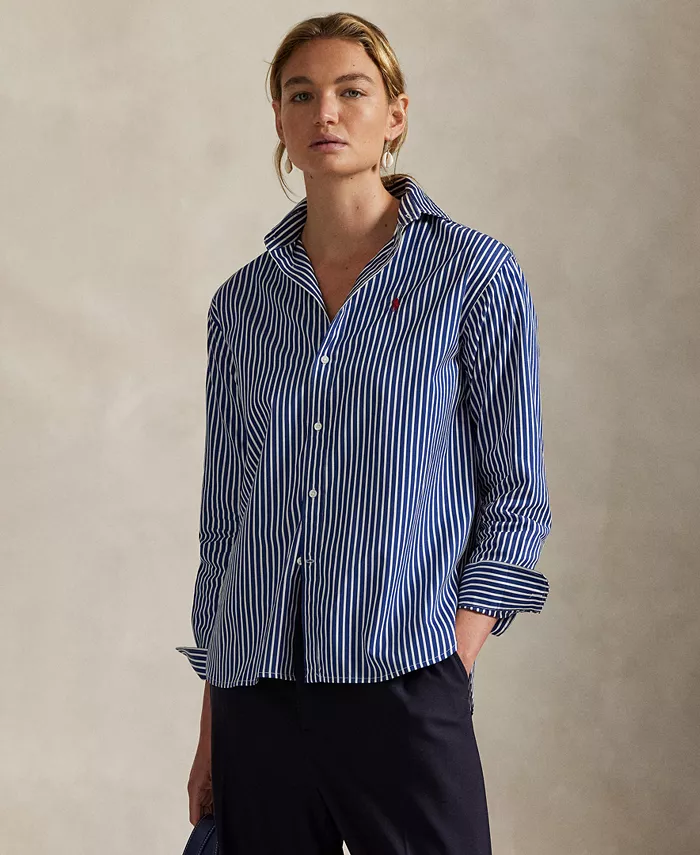 

Женская полосатая хлопковая рубашка свободного кроя Polo Ralph Lauren, коричневый/бежевый
