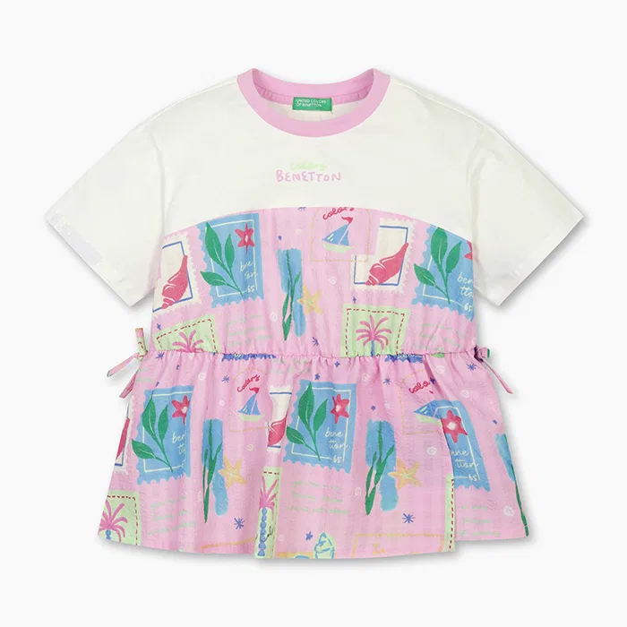 Детская розовая футболка с пальмовым узором от Benetton Kids