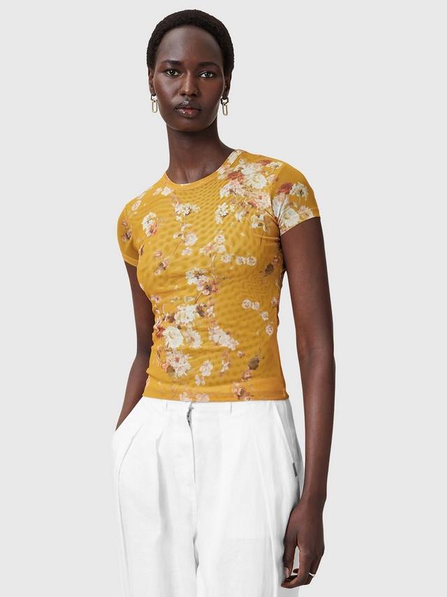 

Футболка Ellie с цветочным принтом и сетчатыми вставками AllSaints, Armada Deep Yellow
