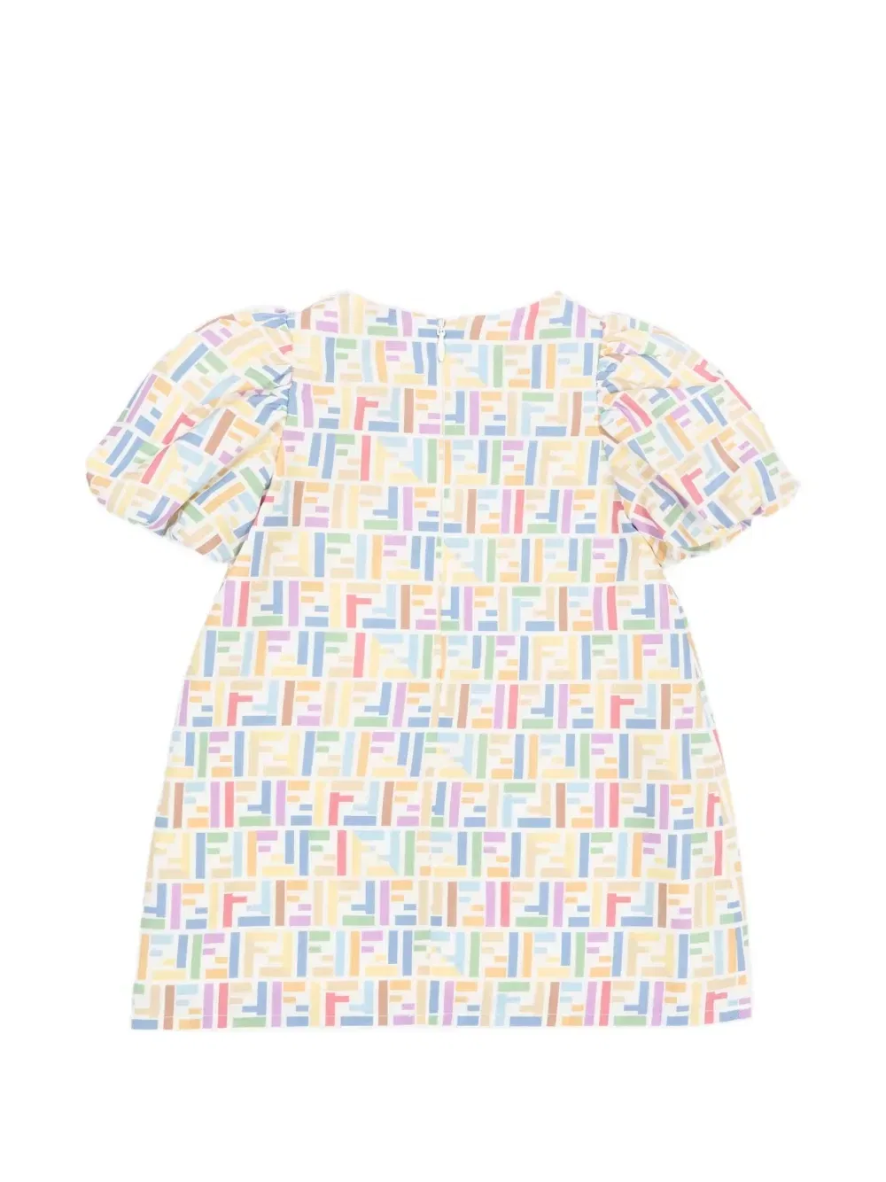 Платье с логотипом FF и пышными рукавами FENDI KIDS, белый — фото 2