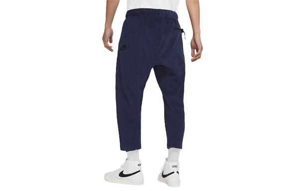 Брюки men's solid color corduroy cone cropped casual pants/trousers navy blue Nike, синий — фото 2