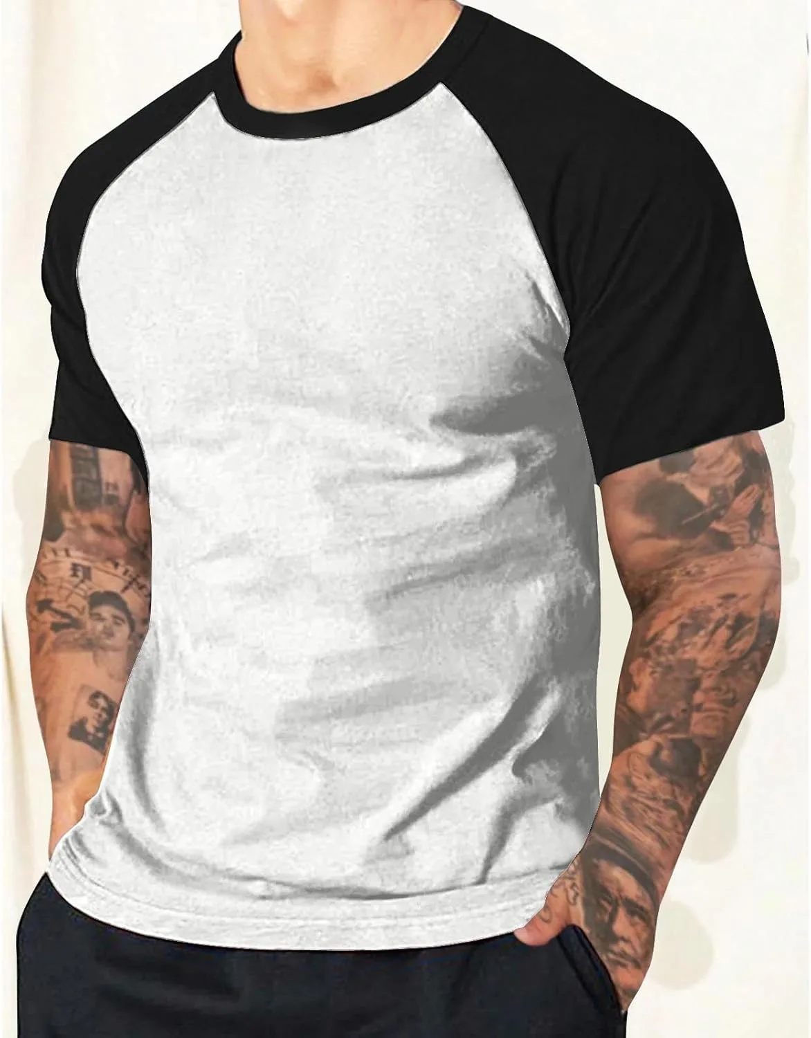 Мужская футболка Casual Slim Fit с коротким рукавом Raglan и цветным блоком — фото 2