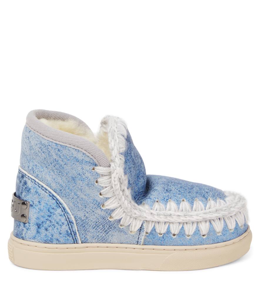 Вышитые замшевые ботинки на овчине Mou Kids, Metal Denim Blue — фото 3