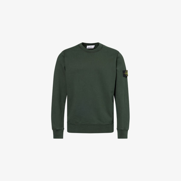 

Свитшот с брендовым патчем из хлопкового джерси Stone Island, цвет juniper
