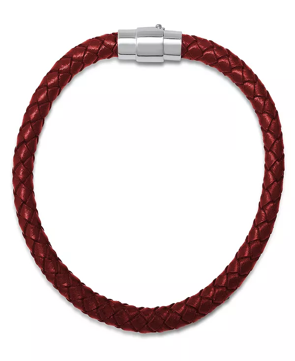 

Мужской плетеный браслет из кожи и серебра 925 пробы с магнитной застежкой. Steeltime, red