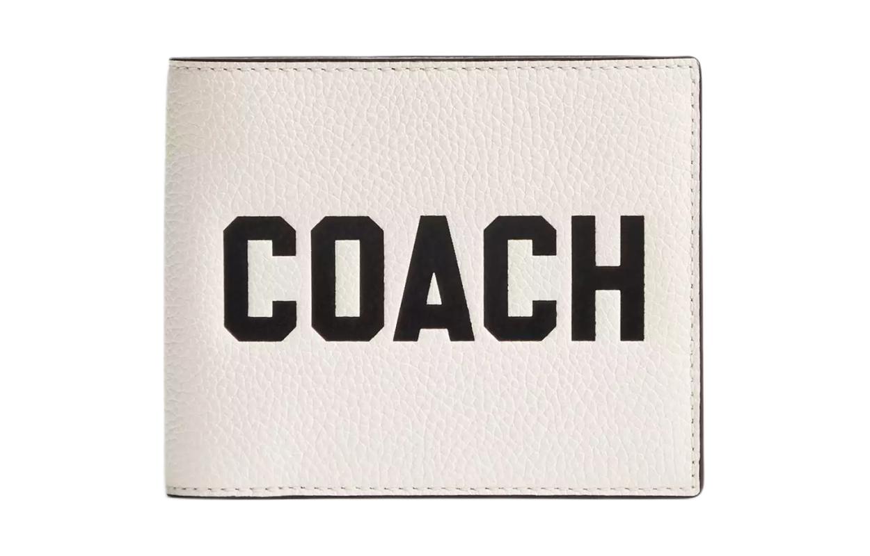 

COACH Кошелек 3 в 1. Мини-кошелек из полированной шагреневой кожи, унисекс, белый