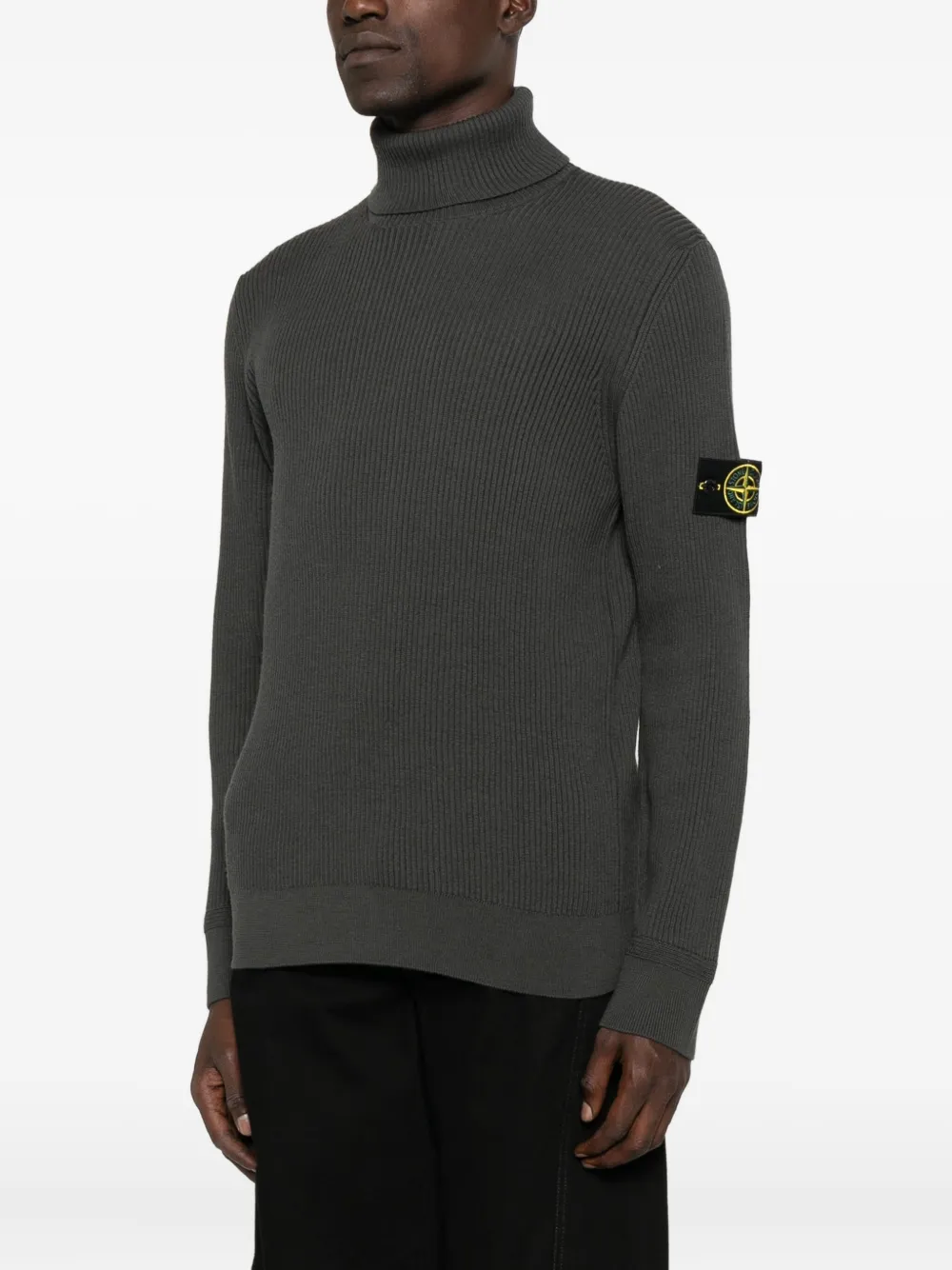 Свитер в рубчик с высоким воротником Stone Island, серый — фото 3