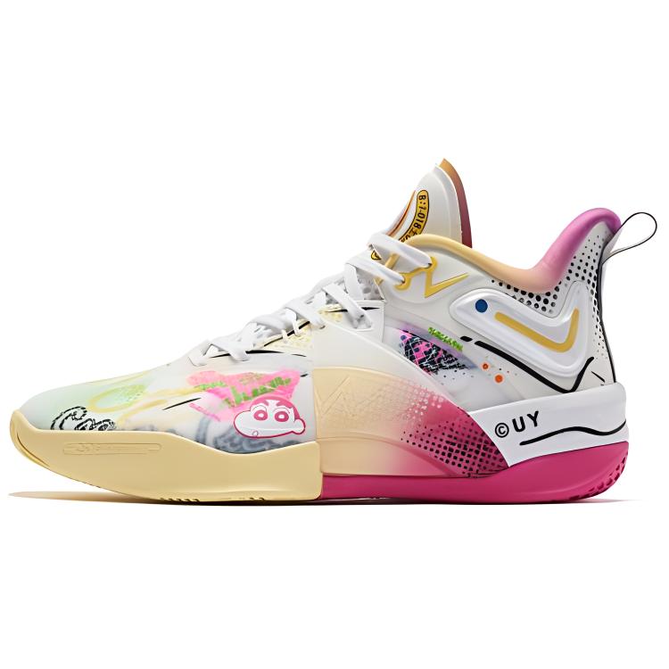 

QIAODAN Баскетбольные кроссовки Crayon Shinchan x Fang Pro 2 с противоскользящей подошвой, износостойкие, мужские, белые, розовые